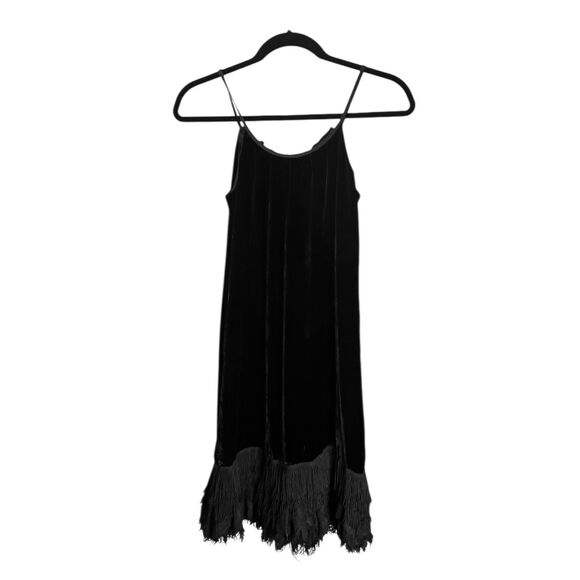 DVF Diane Von Furstenberg Elicia Black Velvet Silk Blend Lace Fringe Hem Dress 2 - Picture 3 of 9